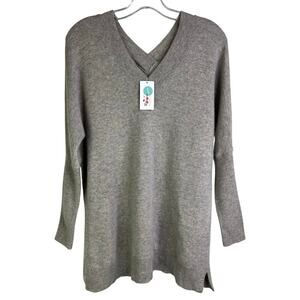 Subtle Luxury 100% Cashmere‎ Sweater Womens XS Gray Knit Easy V-Neck NWT
